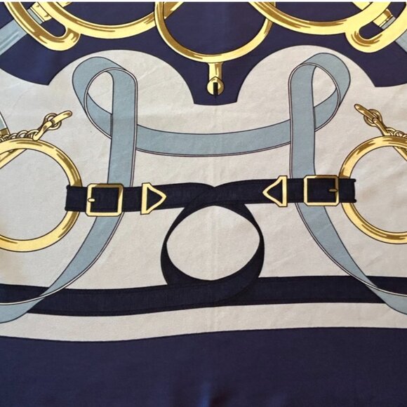 Vintage Hermes Pellier Paris Eperon d' Or Silk Scarf Blues with light Gray - Picture 15 of 16